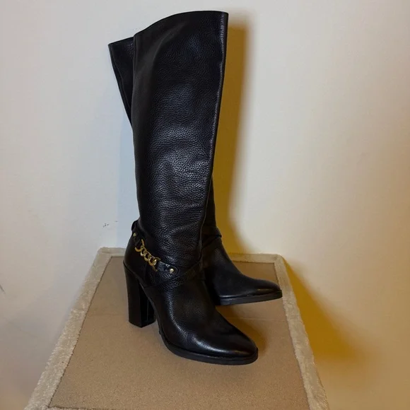 👢 Kate Spade Montreal Black Leather Chain Link Tall Boots 9.5M - Picture 8 of 10